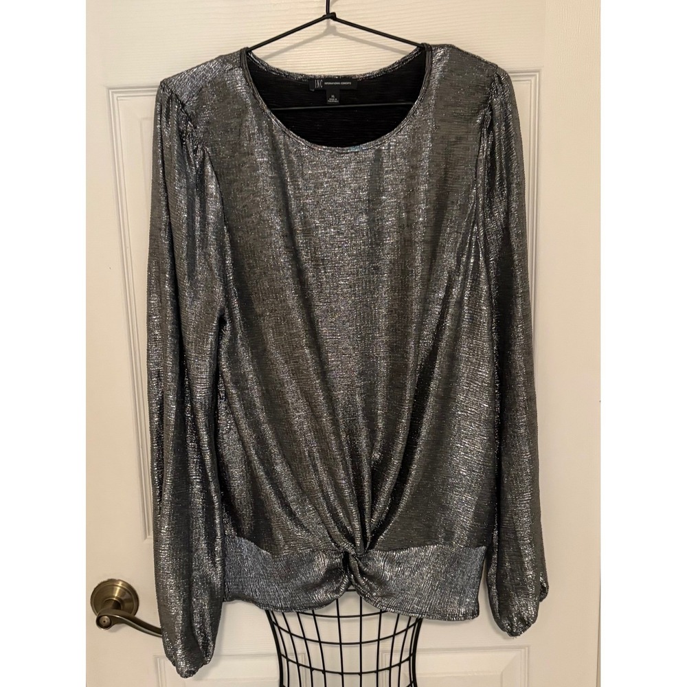 INC International Concepts Silver Metallic Twist Front Blouse Womens XL